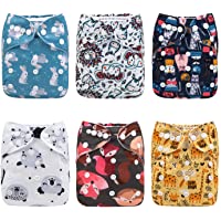 ALVABABY Pack 6pcs Pañales de tela ajustables y lavables de bolsillo + 12 insertos 6DM19-ES